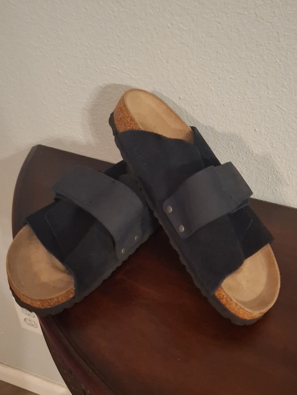 Birkenstock Men's Two-Strap Black Suede Slide Sandals